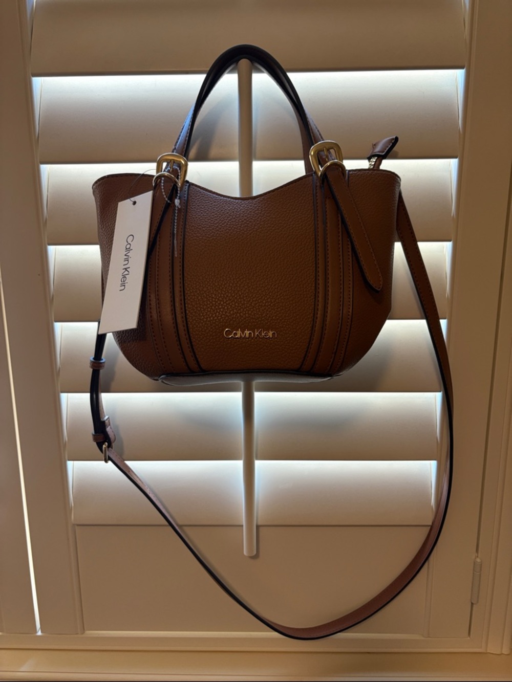 Calvin Klein Brown Pebbled Leather Crossbody Bag with Gold Hardware